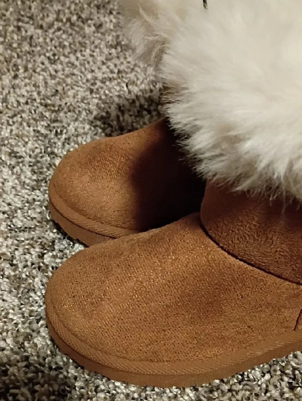 Kidgets Chestnut Brown Faux Suede Moccasins Boots with White Fur Cuff